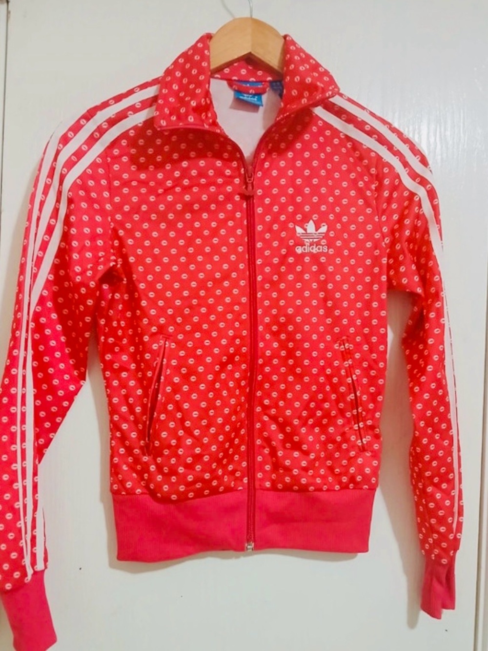 RARE Adidas Red Polka Dot  Track Jacket with White 3-Stripes